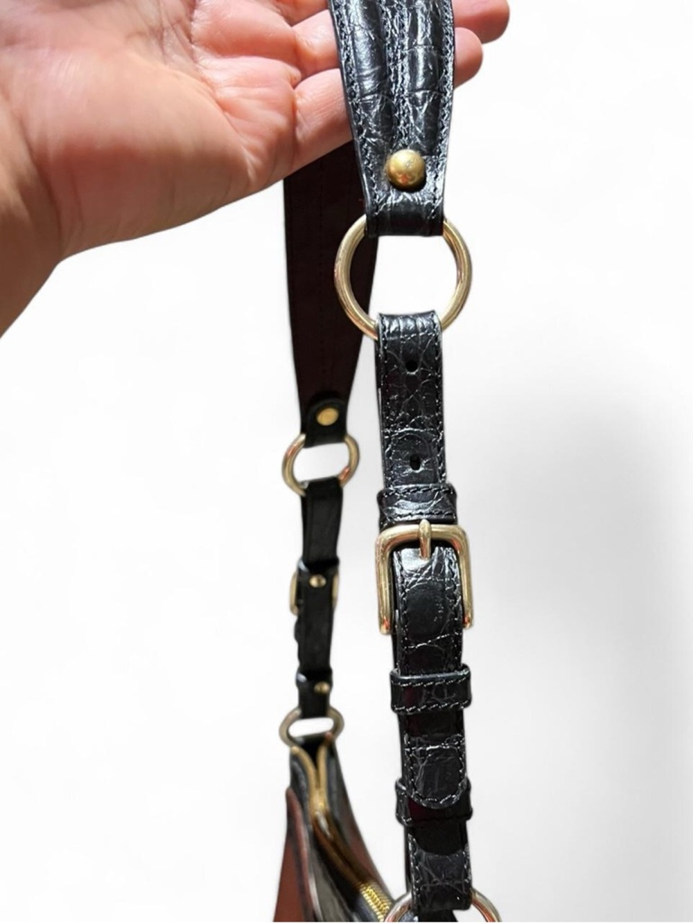 Brahmin Brown and Black Croc-Accent Shoulder Bag - Picture 4 of 8